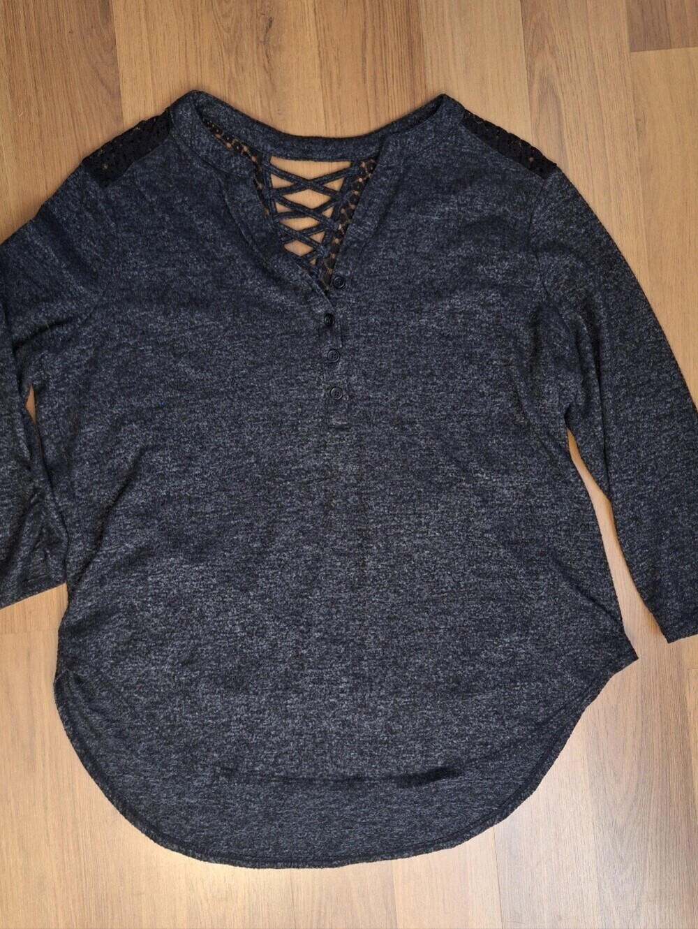 Gray Black Knit Lace Top